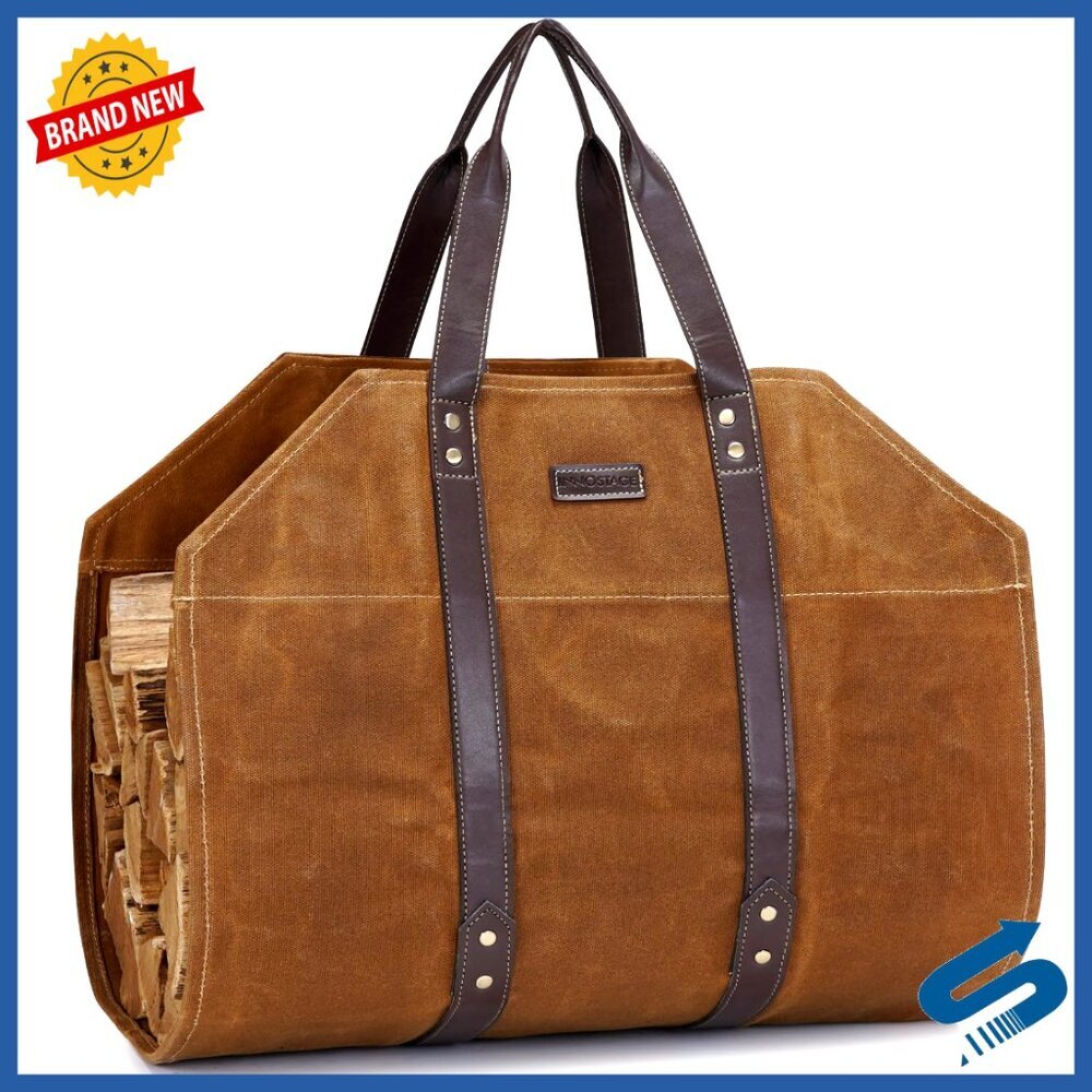 Canvas Firewood Log Carrier Bag Waxed Durable Tote Extra Large Handles Outdoor